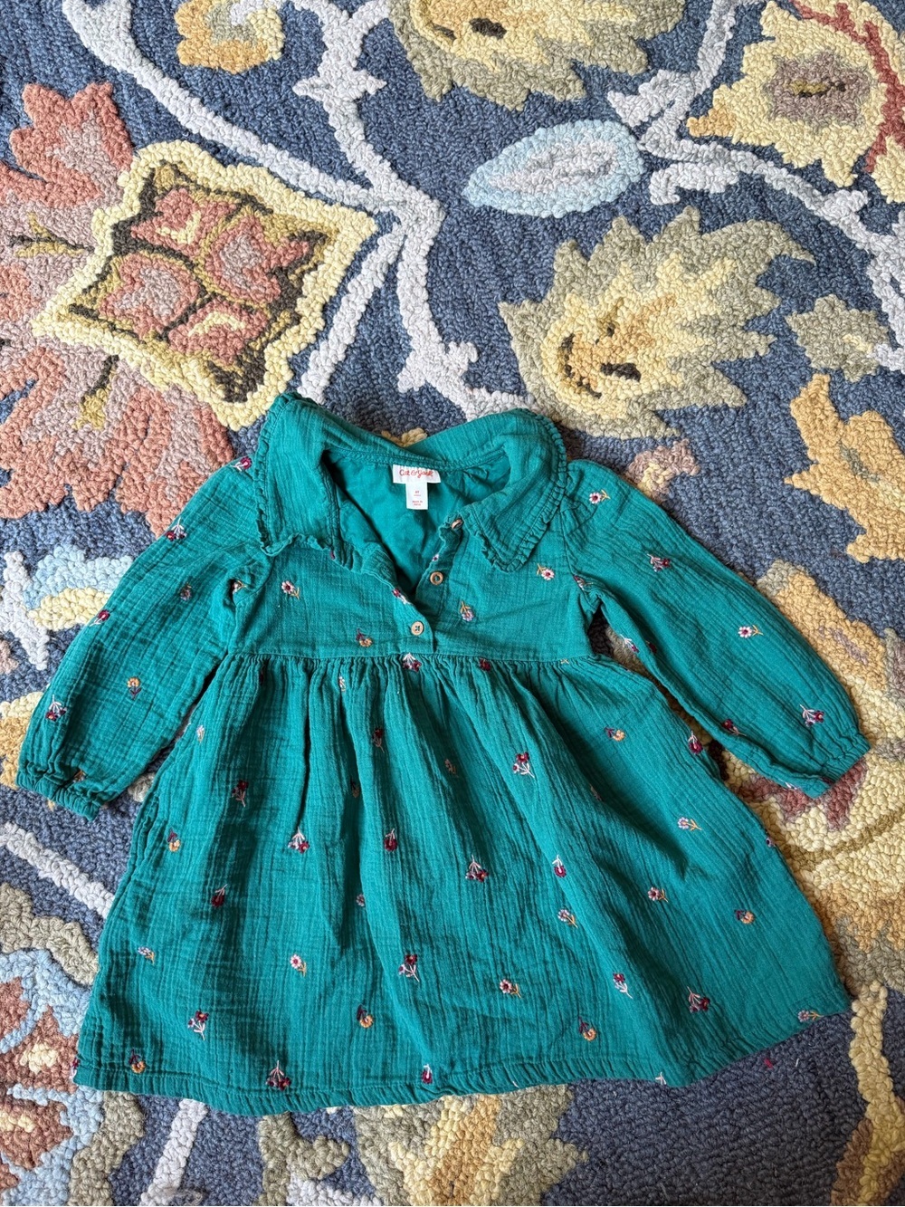 Cat & Jack Teal Embroidered Gauze Floral Dress Size 5T